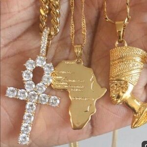 3 piece ankh nefertiti and africa map necklace set